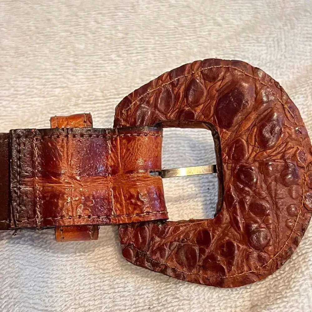 Michael Rose Women Brown Belt Textured Genuine Leather 31-35 Animal Print Buckle